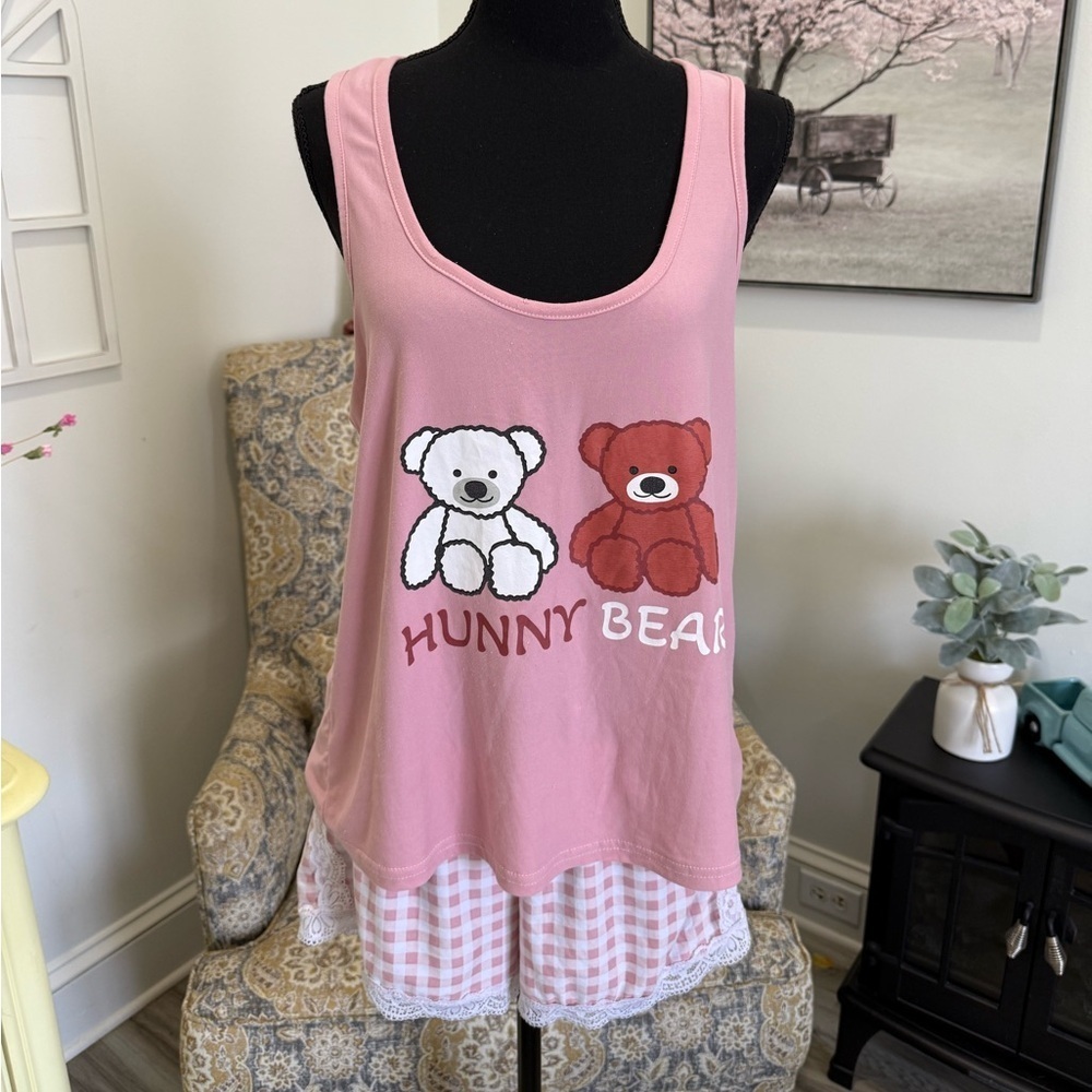Sweet Pink and White Pajama Set with Bear Graphics